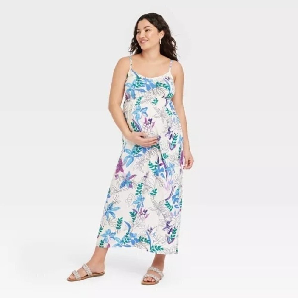 Sleeveless Tie-Back Woven Maxi Maternity Dress | Isabel Maternity | Small